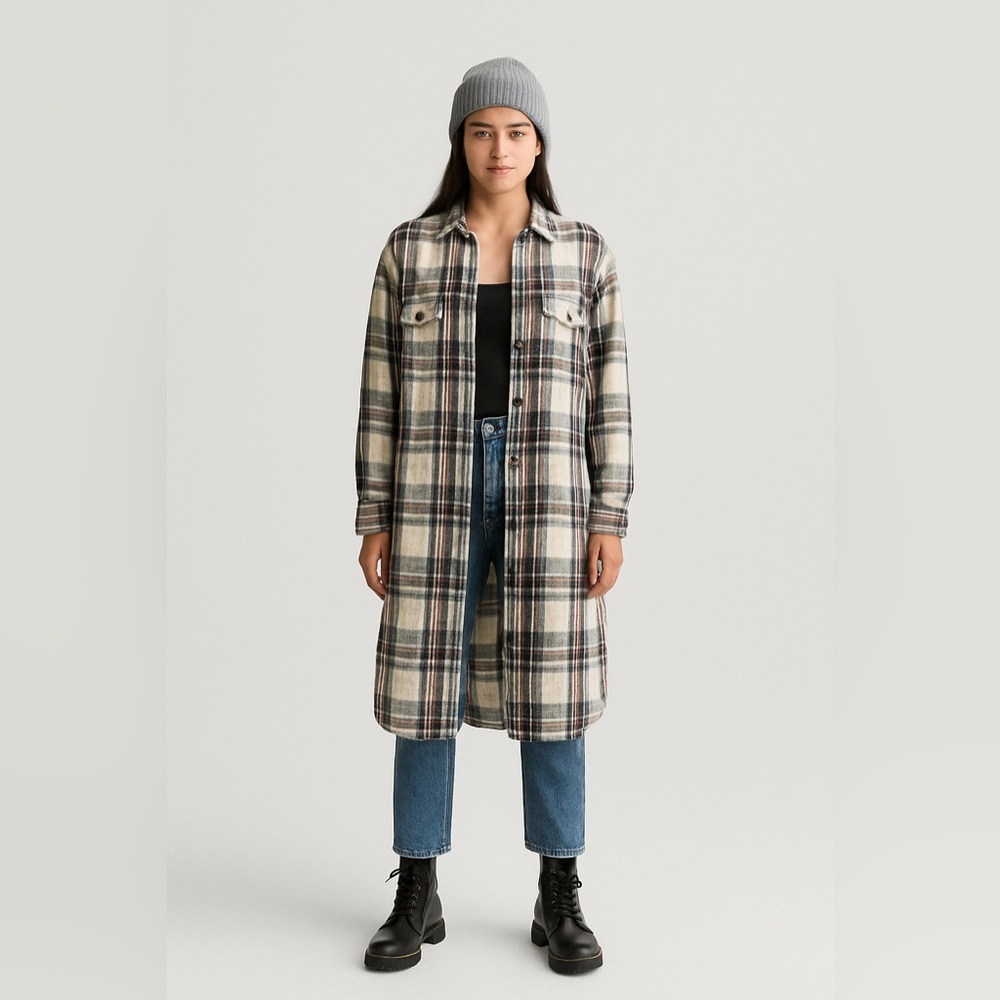 NWT Outerknown Women’s Long Plaid Shirt/ Sweater